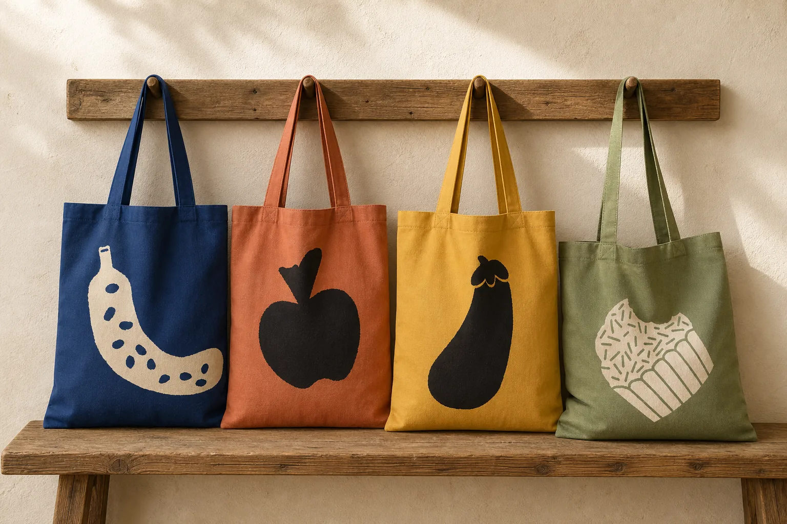 Ecobags de feira De Planta em algodão colorido, com ilustrações da marca