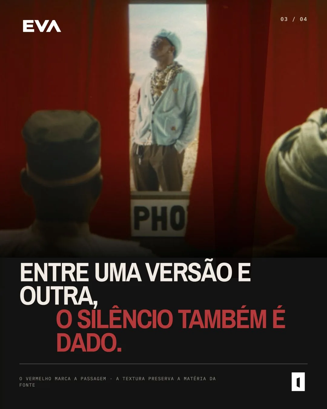 Card da Eva sobre silêncio e transformação entre versões