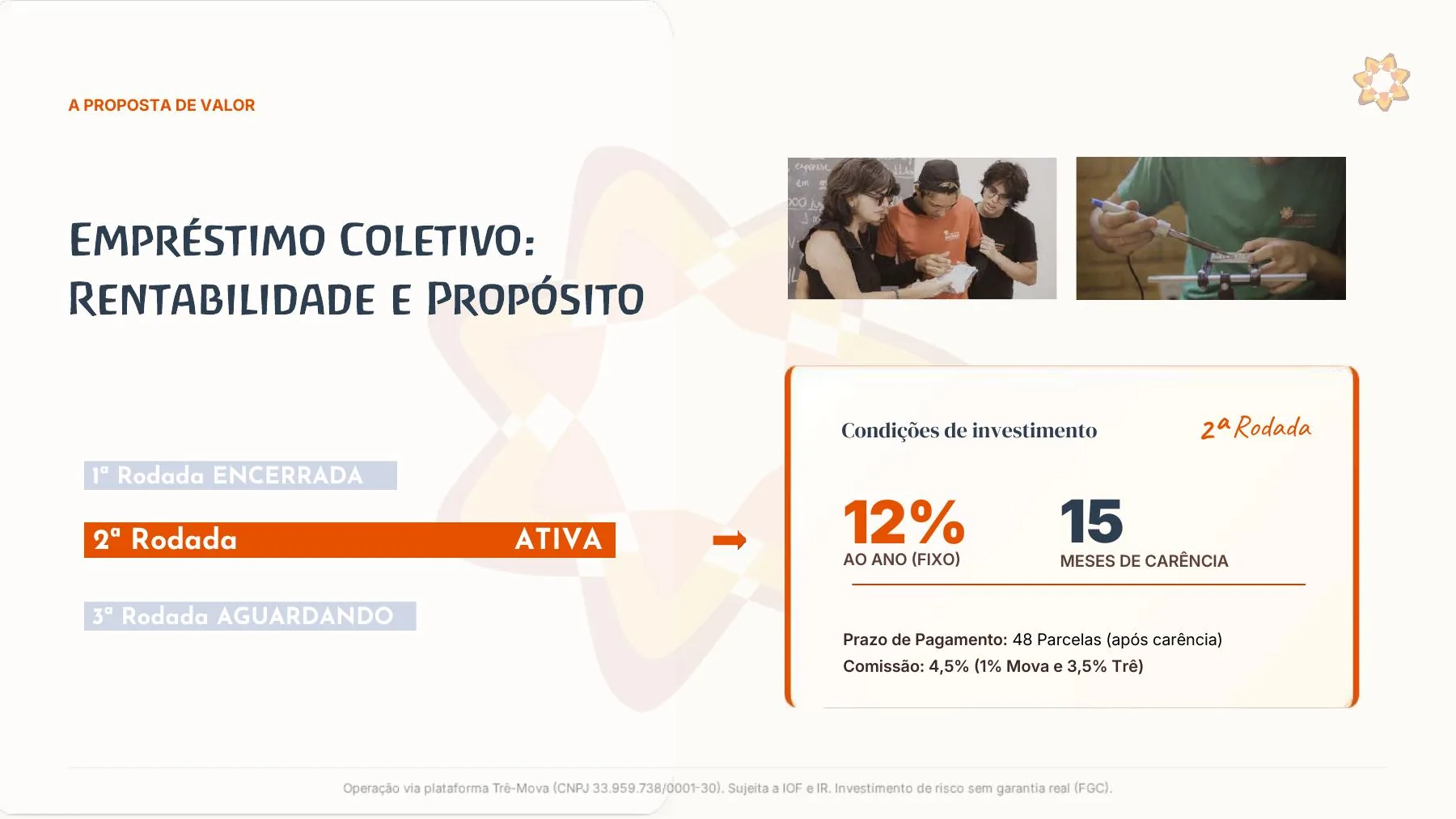 Empréstimo coletivo, rentabilidade e propósito — página da campanha da nova sede da Moara